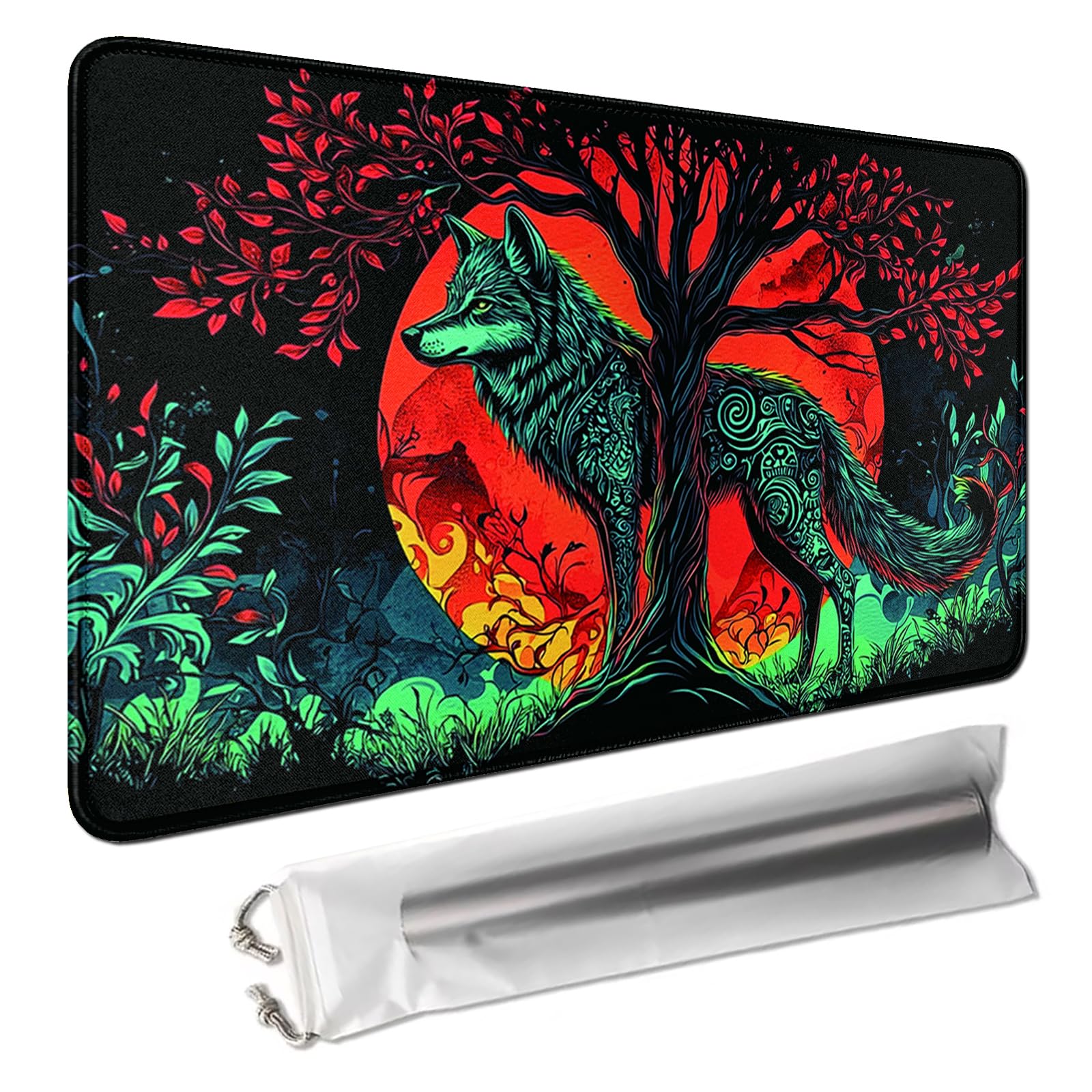 Amazon.com: MTG Playmat 24x14 Inch,Wolf with Red Moon Tree Magic
